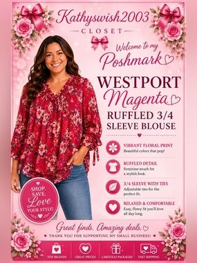 Westport Magenta Ruffled 3/4 Sleeve Blouse